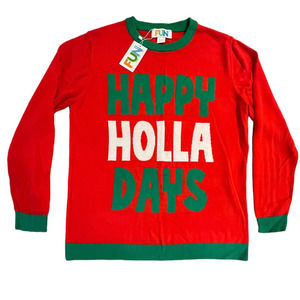 Happy Holla Days Red, Green, White, Long Sleeve Crew Neck Knit Sweater Large